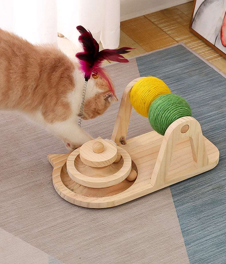 Solid Wood Sisal Ball Cat Toy - Paw Pet Hubs